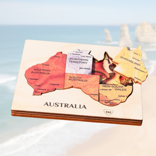 Australian Wood Puzzle ~ Animals & States (Double Layer) Coloured