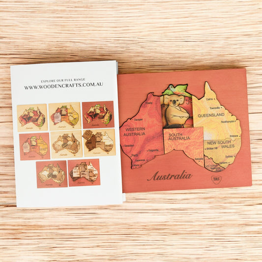 Australian Wood Puzzle ~ Animals & States (Double Layer) Coloured