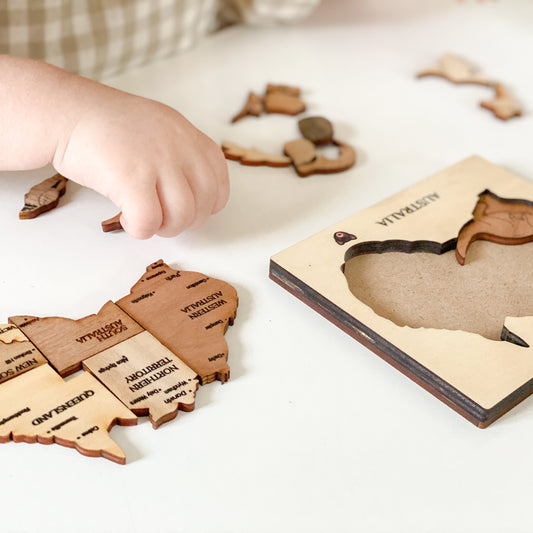 Australian Wood Puzzle ~ Animals & States (Double Layer) Mixed Wood
