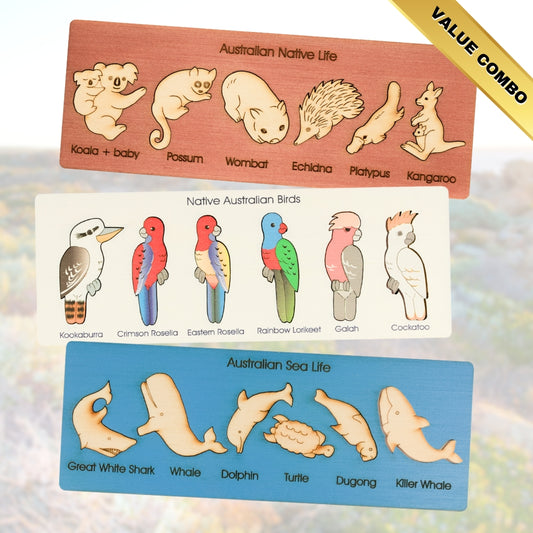 Bar Puzzle ~ 3 x Pack of Animal, Bird & Sea Life